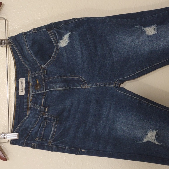USED BLUE SAVVY DISTRESSED JEANS FRAY ON POCKETS SIZE 5/27 BLUE INSEAM 25INCH - Picture 3 of 14